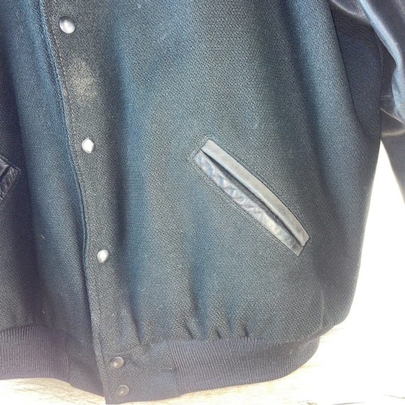 Vintage 90s Black 100% Leather & Wool Letterman Jacket Made in USA Mens XL Long - Picture 7 of 16